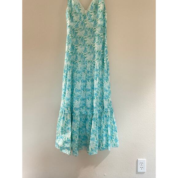 RIXO London Carrie linen and silk maxi Floral blue white dress sz XS - Picture 8 of 9